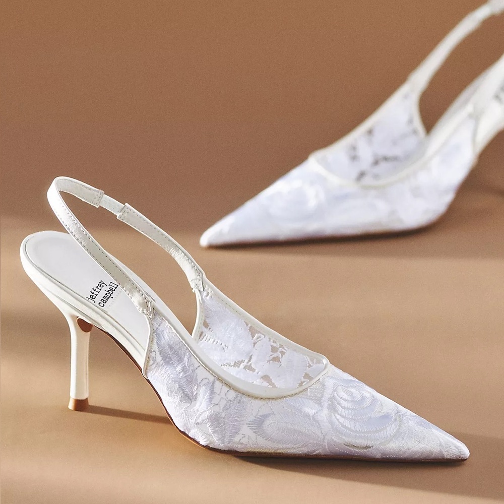 Jeffrey Campbell Lofficele White Lace Slingback Heels